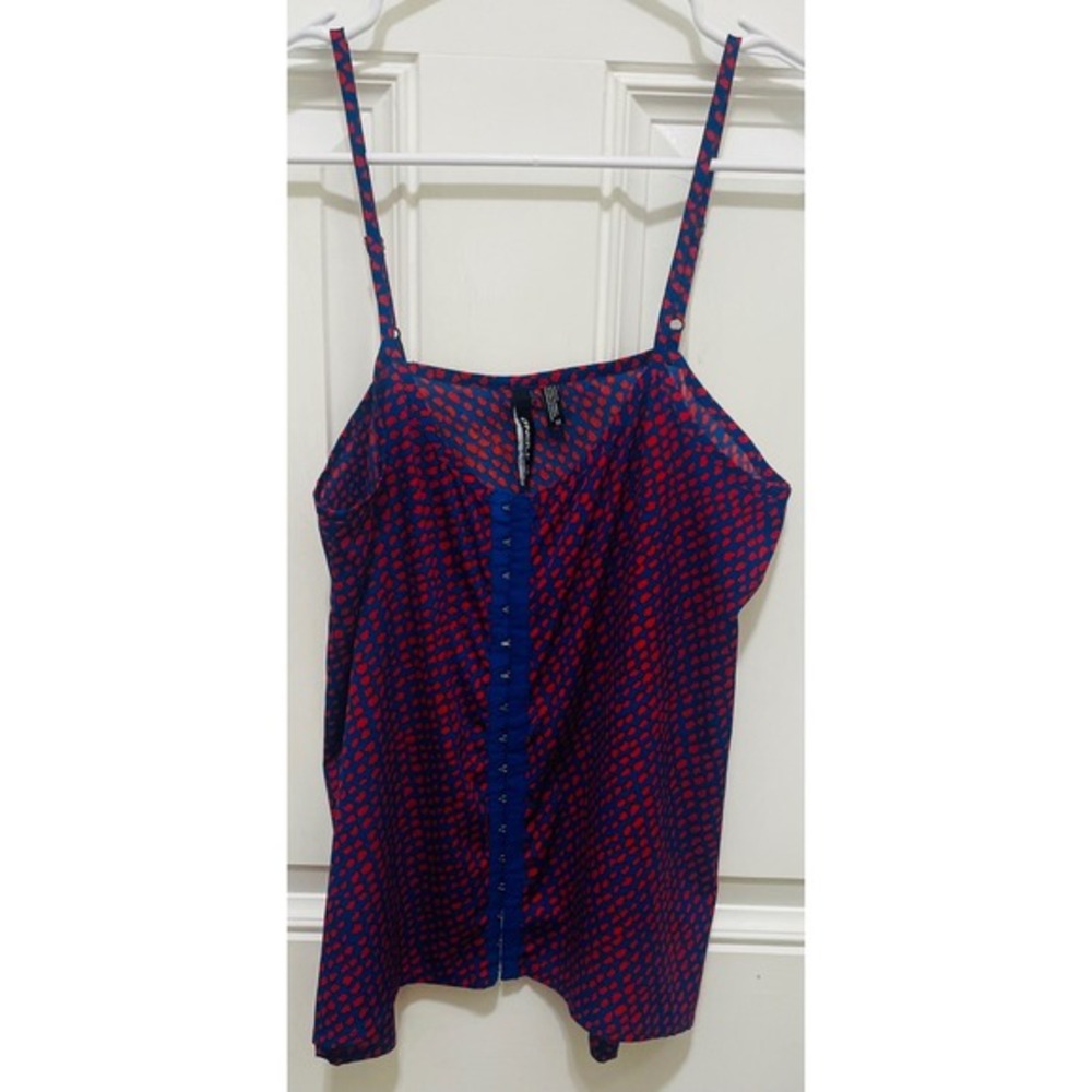 O'Neill Cami Top Button Front Sleeveless Casual Blouse Red Blue‎ Size M